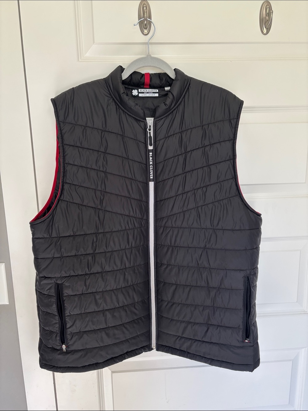 Black Clover Men's Quilted Black Vest with Red Trim